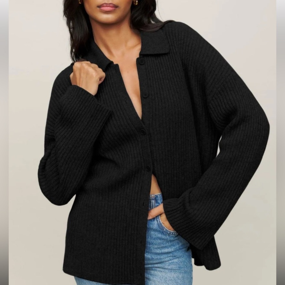 Reformation Fantino Cashmere Collared Cardigan Black XS